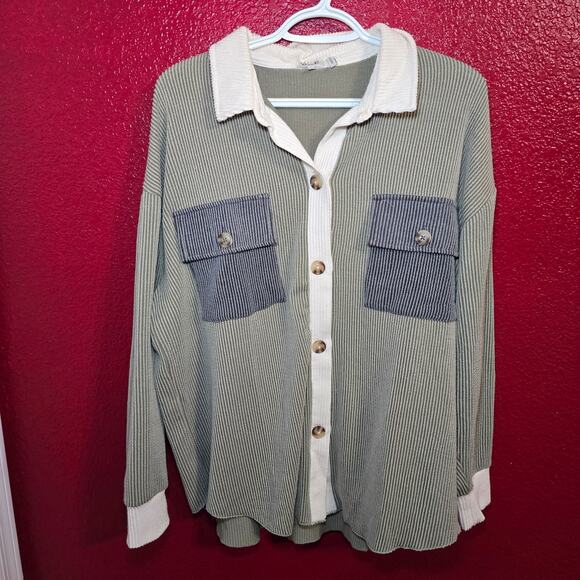 BKE Oversized Colorblock Zip Up Shacket Size Small - Picture 6 of 6